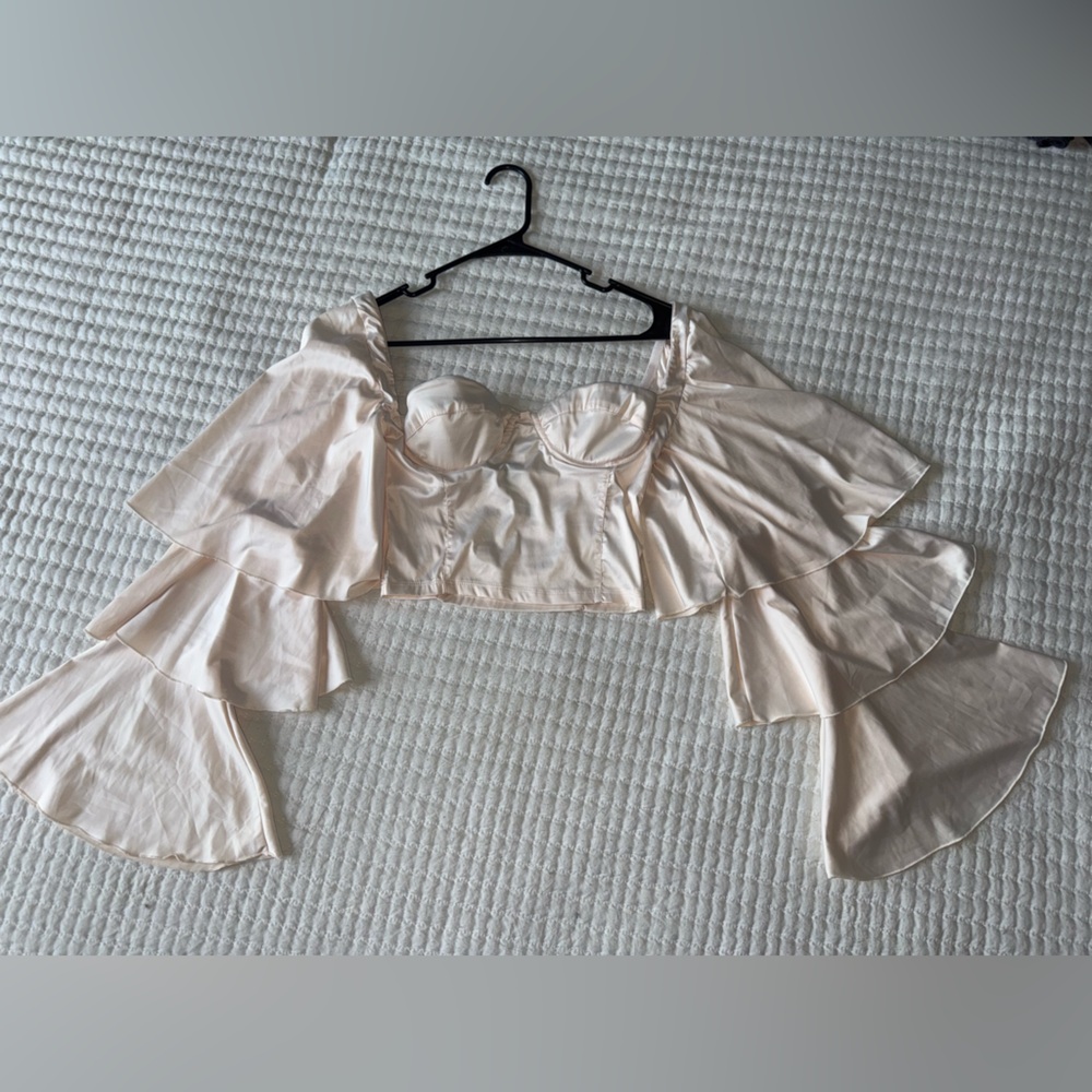 Elegant Champagne Ruffle Crop Top